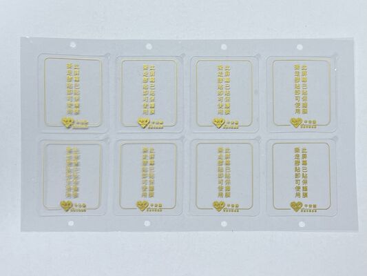 Custom Printed Transparent PET Screen Protective Film mit goldenem chinesischen Text, 8-Up Peel-Off Schutzsticker für kleine elektronische Geräte